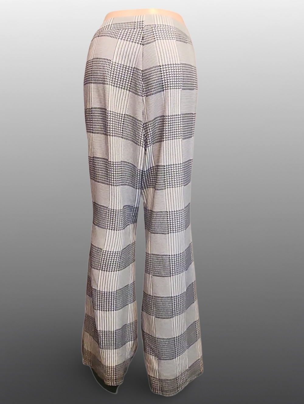 SHEIN Gray White Plaid Wide-Leg Dress Pants Button Accents Stretch Casual Plus - Picture 4 of 7